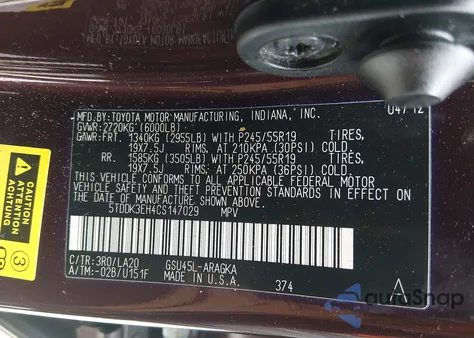 2012 Toyota Highlander Limited V6 from USA, damaged, VIN 5TDDK3EH4CS147029